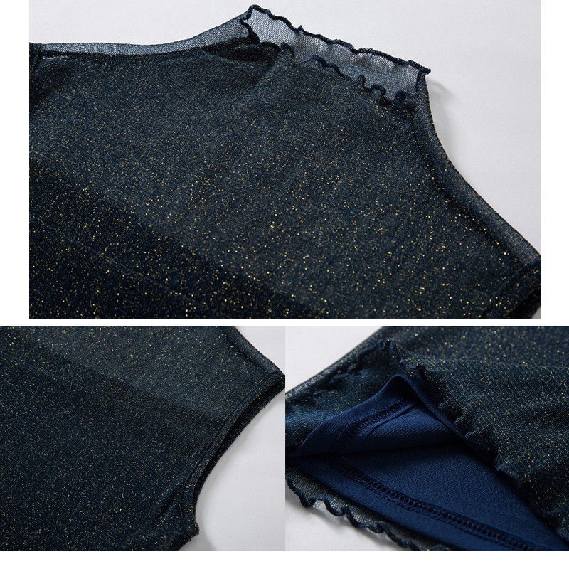 Spīdīgs Lurex Mežģīnes Caurspīdīgs Acs ikdienas Vasaras Sieviešu Topi 2023 Vienkrāsains Bezpiedurkņu krekls Kamizols Sieviešu Slim Melns