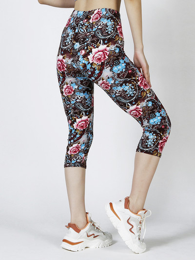 CUHAKCI Summer Printing Γυναικεία κολάν Cropped Παντελόνι Casual Stretched Graffiti Γραβάτα Βαμμένο Ελαστικό Κάπρι