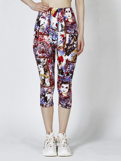 CUHAKCI Summer Printing Γυναικεία κολάν Cropped Παντελόνι Casual Stretched Graffiti Γραβάτα Βαμμένο Ελαστικό Κάπρι