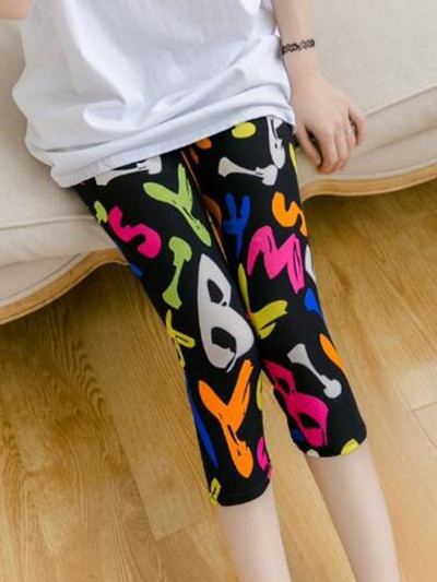 CUHAKCI Summer Printing Γυναικεία κολάν Cropped Παντελόνι Casual Stretched Graffiti Γραβάτα Βαμμένο Ελαστικό Κάπρι