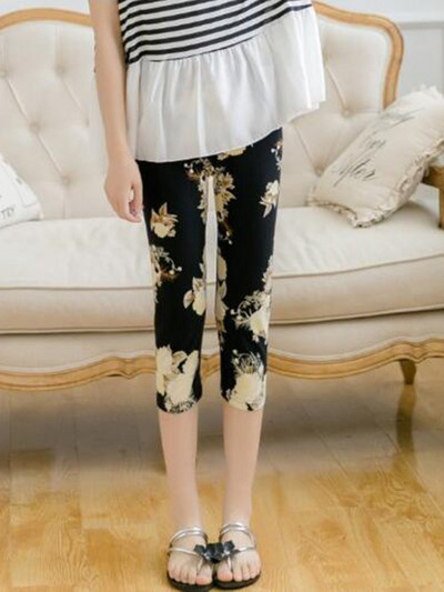 CUHAKCI Summer Printing Γυναικεία κολάν Cropped Παντελόνι Casual Stretched Graffiti Γραβάτα Βαμμένο Ελαστικό Κάπρι