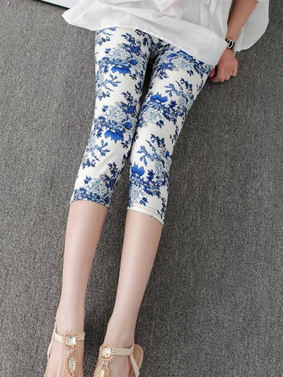 CUHAKCI Summer Printing Γυναικεία κολάν Cropped Παντελόνι Casual Stretched Graffiti Γραβάτα Βαμμένο Ελαστικό Κάπρι