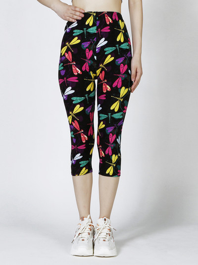 CUHAKCI Summer Printing Γυναικεία κολάν Cropped Παντελόνι Casual Stretched Graffiti Γραβάτα Βαμμένο Ελαστικό Κάπρι