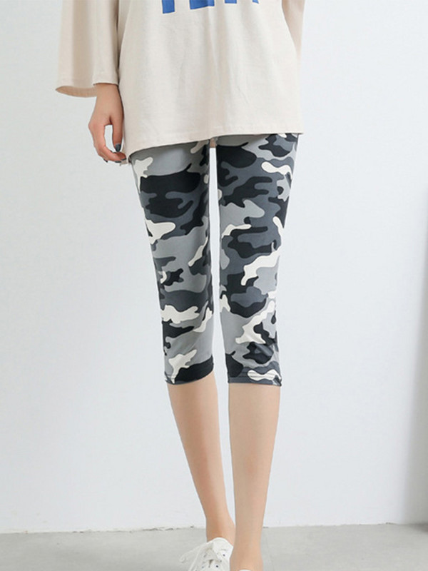 CUHAKCI Summer Printing Sieviešu legingi Apgrieztas bikses Ikdienišķa izstiepta grafiti kaklasaite krāsota elastīga kapris