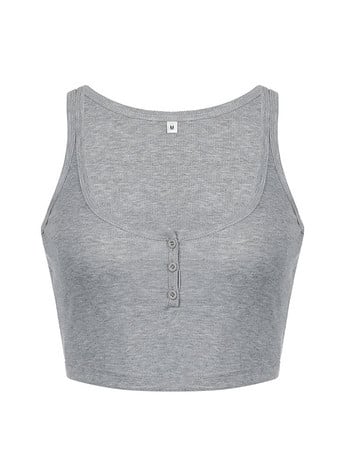 Χαμηλής κοπής Basic Crop Tank Tops Κουμπιά Αμάνικα Casual Κορεάτικα καλοκαιρινά Camis Tee Streetwear Harajuku Lady Κορεάτικη στολή