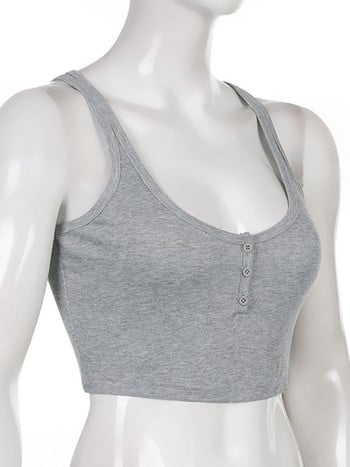 Χαμηλής κοπής Basic Crop Tank Tops Κουμπιά Αμάνικα Casual Κορεάτικα καλοκαιρινά Camis Tee Streetwear Harajuku Lady Κορεάτικη στολή