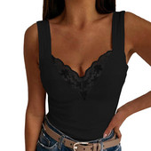 Strappy Camisole Tank Tops Γυναικείο φανελάκι με δαντέλα V μασίφ αμάνικο casual φανελάκι Summer Camisole Plus Size Tank Tops