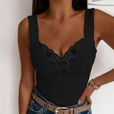 Strappy Camisole Tank Tops Γυναικείο φανελάκι με δαντέλα V μασίφ αμάνικο casual φανελάκι Summer Camisole Plus Size Tank Tops