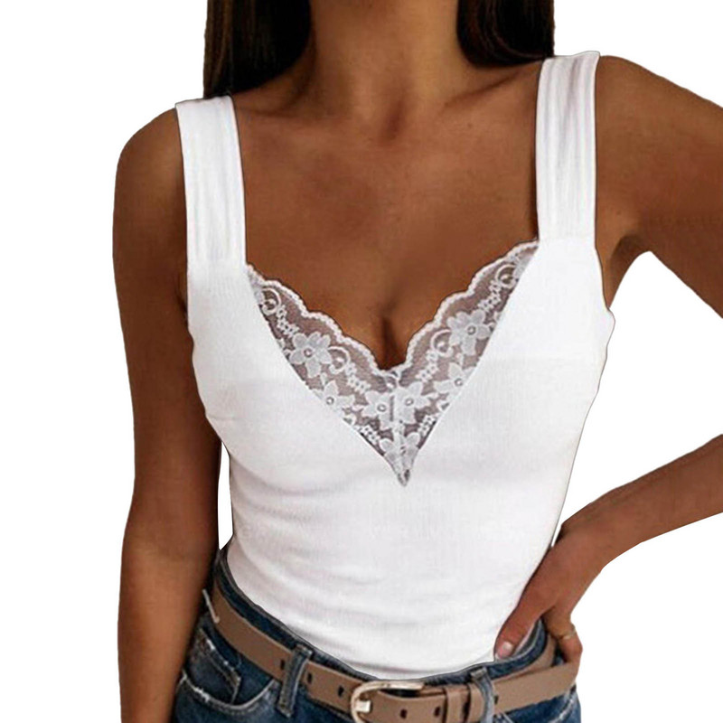 Strappy Camisole topi Sieviešu mežģīņu V kakla veste Cietie bezpiedurkņu ikdienas topi Vasaras Camisole liela izmēra topi