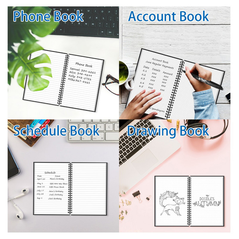 A6 vieds atkārtoti lietojams piezīmjdators, dzēšams mikroviļņu krāsnis, sildīšana, ūdensnecaurlaidīga mākoņa uzglabāšanas lietotne, savienojums bērniem, dāvanu vads, kas savienots ar spirāli