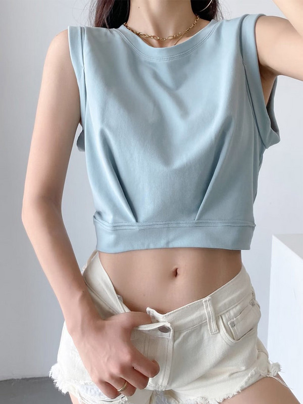 Jaunums Pavasaris Vasaras vienkrāsains ikdienišķs brīvs, īss O veida kaklasaites topis Sporta veste salokāma augšdaļa