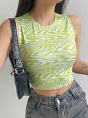 Σέξι γιλέκα 2023, 90s Aesthetics με ριγέ στάμπες Crop Tops Y2K Καλοκαιρινό streetwear Αμάνικο με λαιμόκοψη O-λαιμόκοψη πράσινο μωρό τανκ Γυναικεία 2023
