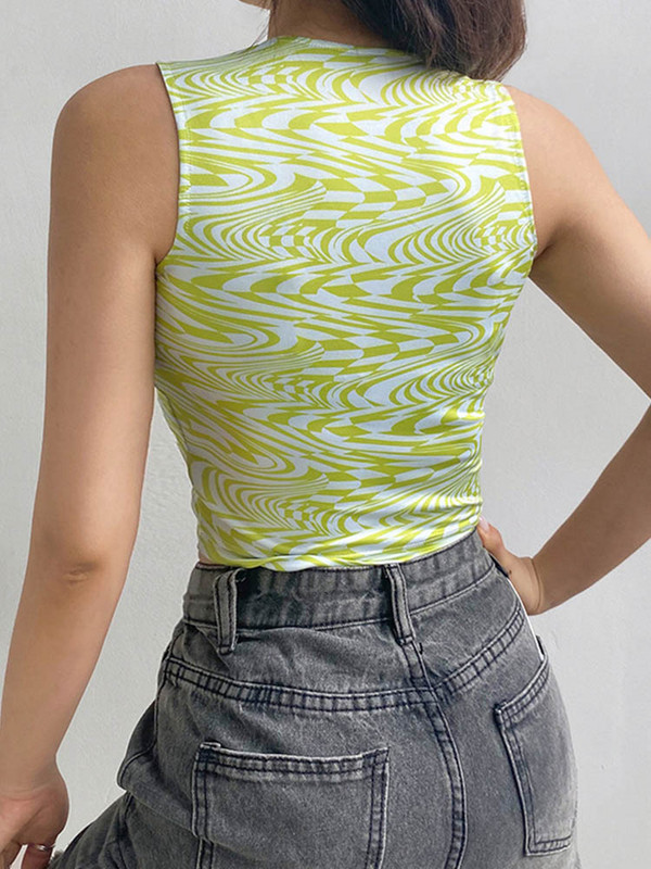 90. gadu estētika, svītraini apdrukāti apgriezti topi, 20 gadu vasaras ielas apģērbs bez piedurknēm, zaļi, mazuļi, sieviešu, 2023. gada seksīgas vestes