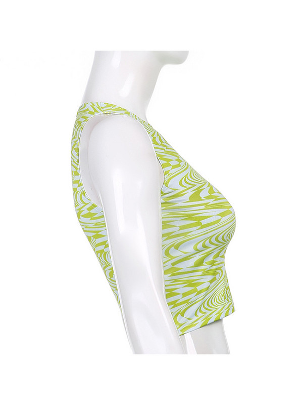 90. gadu estētika, svītraini apdrukāti apgriezti topi, 20 gadu vasaras ielas apģērbs bez piedurknēm, zaļi, mazuļi, sieviešu, 2023. gada seksīgas vestes