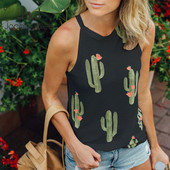Jocoo Jolee Women Loose Cactus Tank Καλοκαιρινό αμάνικο πουκάμισο με λαιμόκοψη Μόδα Boho τοπ 2019 Νέο γυναικείο στυλ