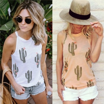 Jocoo Jolee Women Loose Cactus Tank Καλοκαιρινό αμάνικο πουκάμισο με λαιμόκοψη Μόδα Boho τοπ 2019 Νέο γυναικείο στυλ