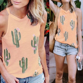 Jocoo Jolee Women Loose Cactus Tank Καλοκαιρινό αμάνικο πουκάμισο με λαιμόκοψη Μόδα Boho τοπ 2019 Νέο γυναικείο στυλ