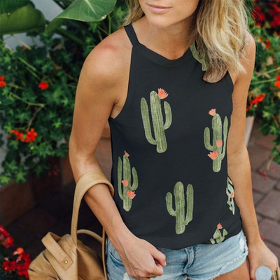 Jocoo Jolee Women Loose Cactus Tank Καλοκαιρινό αμάνικο πουκάμισο με λαιμόκοψη Μόδα Boho τοπ 2019 Νέο γυναικείο στυλ