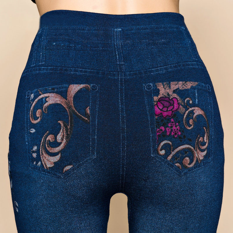 Sieviešu Ziedi Apdrukāti Džinsi Legingi Rudens Slim Kokvilnas Džeggingi ar augstu vidukli Sieviešu Viltus Džinsi Bikses Legingi Legency