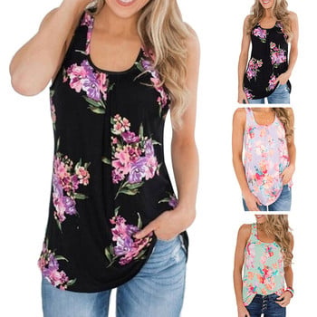 Αμάνικα Γυναικεία Tanks Top Summer Beach Casual Floral Print Loose Tank Top U Neck 2022 Women Loose Γιλέκο