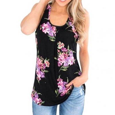 Αμάνικα Γυναικεία Tanks Top Summer Beach Casual Floral Print Loose Tank Top U Neck 2022 Women Loose Γιλέκο