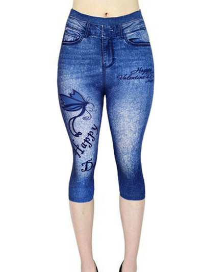 CUHAKCI Workout Capris Sport Leggins Γυναικεία κολάν με στάμπα πεταλούδας Faux τζιν τσέπες Push Up Gym Strechy κοντά παντελόνι