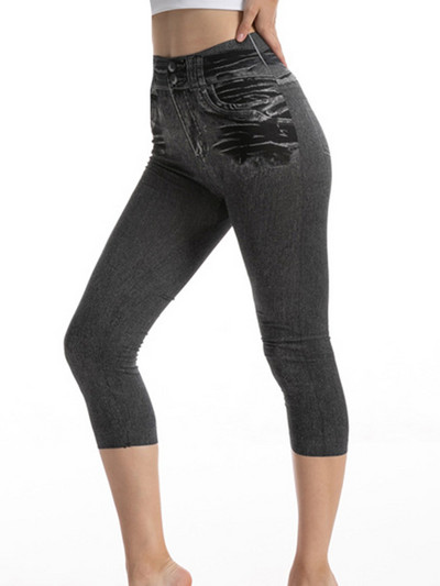 CUHAKCI Workout Capris Sport Leggins Γυναικεία κολάν με στάμπα πεταλούδας Faux τζιν τσέπες Push Up Gym Strechy κοντά παντελόνι