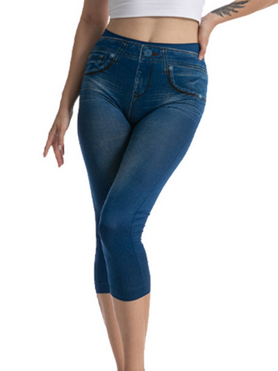 CUHAKCI Workout Capris Sport Leggins Γυναικεία κολάν με στάμπα πεταλούδας Faux τζιν τσέπες Push Up Gym Strechy κοντά παντελόνι