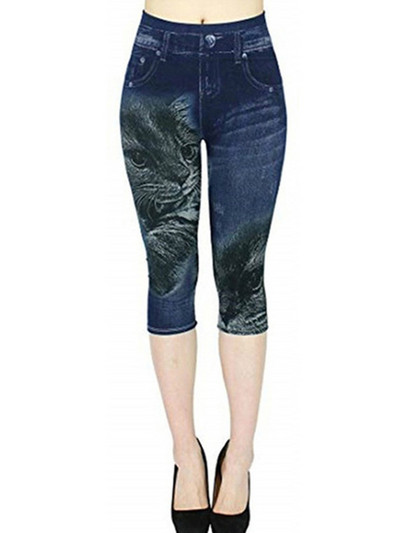 CUHAKCI Workout Capris Sport Leggins Γυναικεία κολάν με στάμπα πεταλούδας Faux τζιν τσέπες Push Up Gym Strechy κοντά παντελόνι