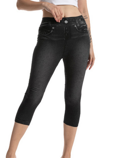 CUHAKCI Workout Capris Sport Leggins Γυναικεία κολάν με στάμπα πεταλούδας Faux τζιν τσέπες Push Up Gym Strechy κοντά παντελόνι