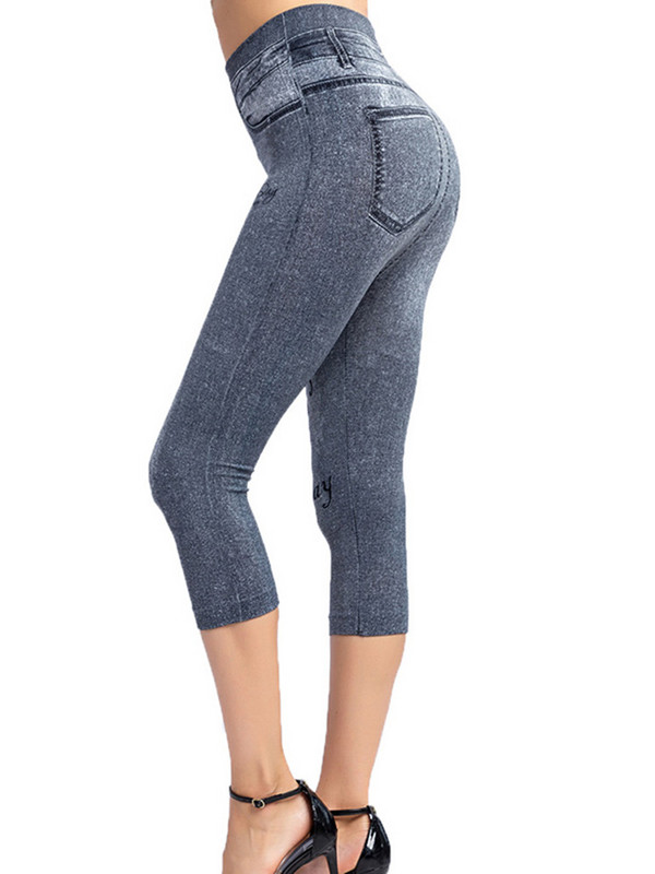 CUHAKCI Workout Capris Sport Leggins Sieviešu ar tauriņu apdruku legingi Mākslīgie džinsi Kabatas Push Up Gym elastīgas īsas bikses