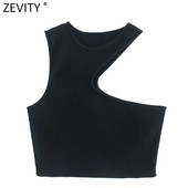 Zevity 2021 Women Chic Ανοιγόμενο Σχέδιο Κοντό μαύρο Camis Tank High Street Ladies Summer Hole Knitting Slim Crop Tops LS9525