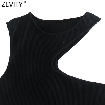 Zevity 2021 Women Chic Ανοιγόμενο Σχέδιο Κοντό μαύρο Camis Tank High Street Ladies Summer Hole Knitting Slim Crop Tops LS9525