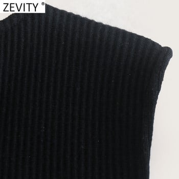 Zevity 2021 Women Chic Ανοιγόμενο Σχέδιο Κοντό μαύρο Camis Tank High Street Ladies Summer Hole Knitting Slim Crop Tops LS9525