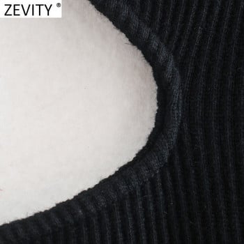 Zevity 2021 Women Chic Ανοιγόμενο Σχέδιο Κοντό μαύρο Camis Tank High Street Ladies Summer Hole Knitting Slim Crop Tops LS9525