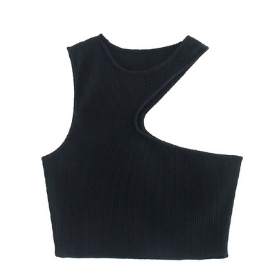Zevity 2021 Women Chic Ανοιγόμενο Σχέδιο Κοντό μαύρο Camis Tank High Street Ladies Summer Hole Knitting Slim Crop Tops LS9525