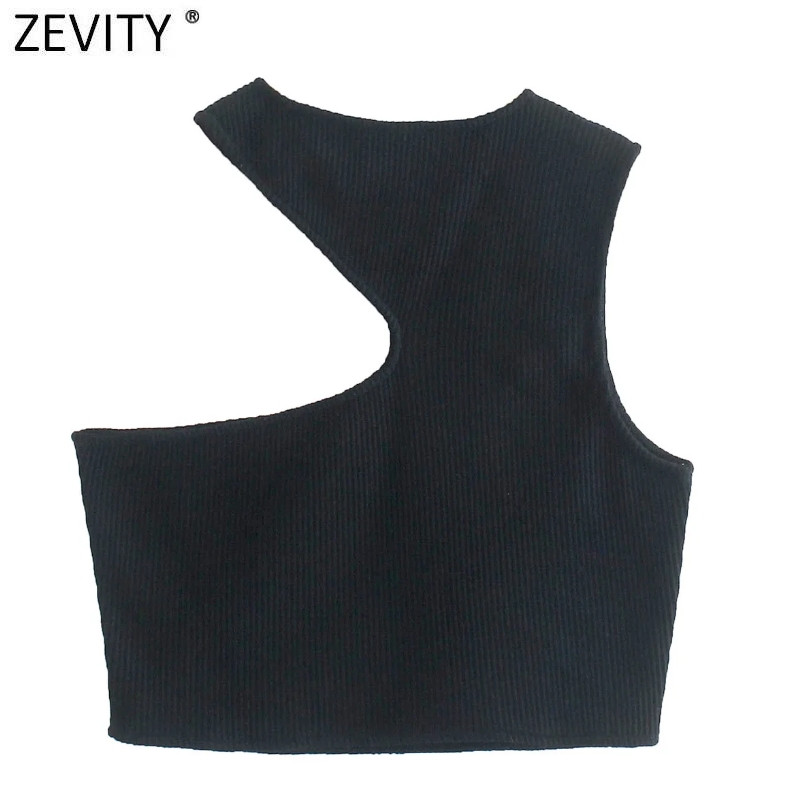 Zevity 2021 Sieviešu elegants atvēršanas dizains, īss, melns Camis Tank High Street Ladies Summer Hole Adīšana Slim Vest Crop Tops LS9525