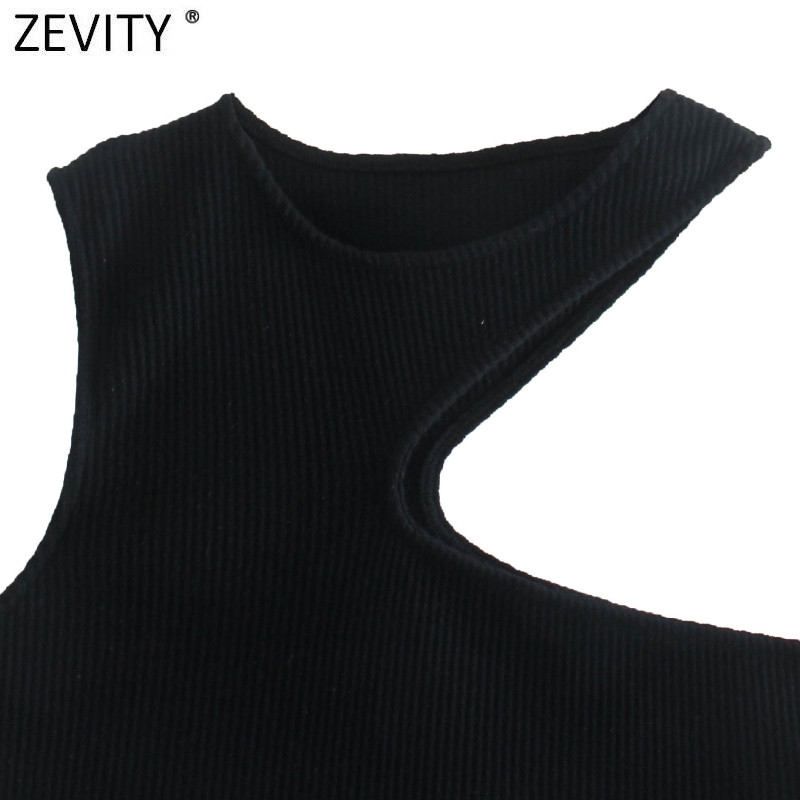 Zevity 2021 Sieviešu elegants atvēršanas dizains, īss, melns Camis Tank High Street Ladies Summer Hole Adīšana Slim Vest Crop Tops LS9525