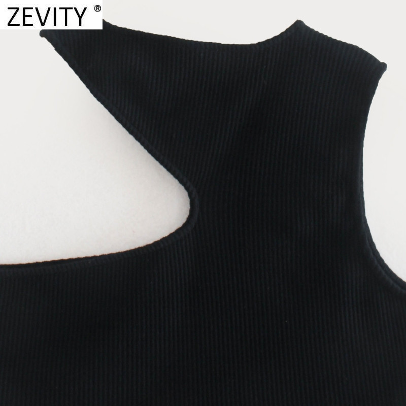 Zevity 2021 Sieviešu elegants atvēršanas dizains, īss, melns Camis Tank High Street Ladies Summer Hole Adīšana Slim Vest Crop Tops LS9525