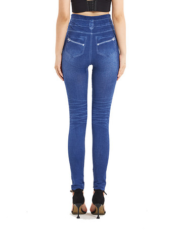 CUHAKCI Stretchy Zipper Print Fake Jeans Γυναικείο Παντελόνι Casual ψηλόμεσο κολάν Μαλακό τζιν σε μέγεθος παντελόνι