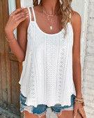 New Fashion 2023 Casual Summer, αμάνικο, διπλό λουράκι, κέντημα, μπλουζάκι, γυναικεία μπλουζάκια πουλόβερ