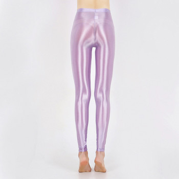 Горещи продавани дамски лъскави клинове Дамски едноцветни безшевни тесни тънки клинове с дължина до глезена Еластични панталони