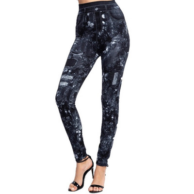 INDJXND elasztikus imitáció műfarmer leggings magas derekú fitnesz leggins sport Push Up varrat nélküli nyomtatás pillangó ceruza nadrág