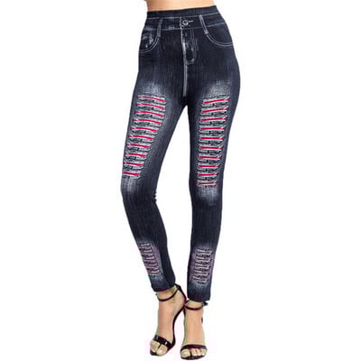 INDJXND elasztikus imitáció műfarmer leggings magas derekú fitnesz leggins sport Push Up varrat nélküli nyomtatás pillangó ceruza nadrág