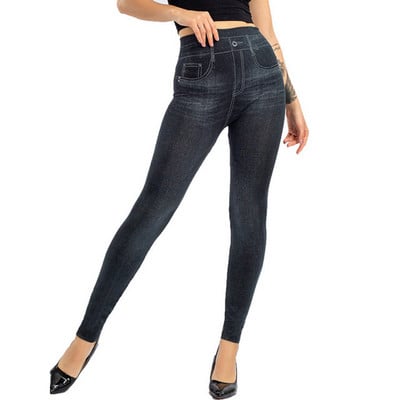 INDJXND elasztikus imitáció műfarmer leggings magas derekú fitnesz leggins sport Push Up varrat nélküli nyomtatás pillangó ceruza nadrág