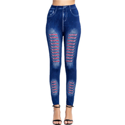 INDJXND elasztikus imitáció műfarmer leggings magas derekú fitnesz leggins sport Push Up varrat nélküli nyomtatás pillangó ceruza nadrág