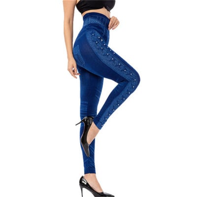 INDJXND elasztikus imitáció műfarmer leggings magas derekú fitnesz leggins sport Push Up varrat nélküli nyomtatás pillangó ceruza nadrág