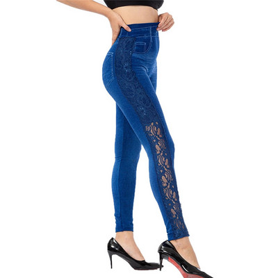 INDJXND elasztikus imitáció műfarmer leggings magas derekú fitnesz leggins sport Push Up varrat nélküli nyomtatás pillangó ceruza nadrág