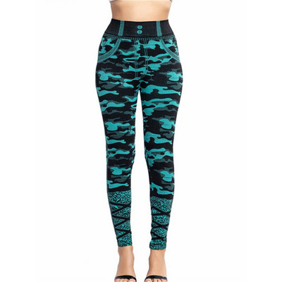 INDJXND elasztikus imitáció műfarmer leggings magas derekú fitnesz leggins sport Push Up varrat nélküli nyomtatás pillangó ceruza nadrág