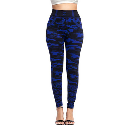 INDJXND elasztikus imitáció műfarmer leggings magas derekú fitnesz leggins sport Push Up varrat nélküli nyomtatás pillangó ceruza nadrág